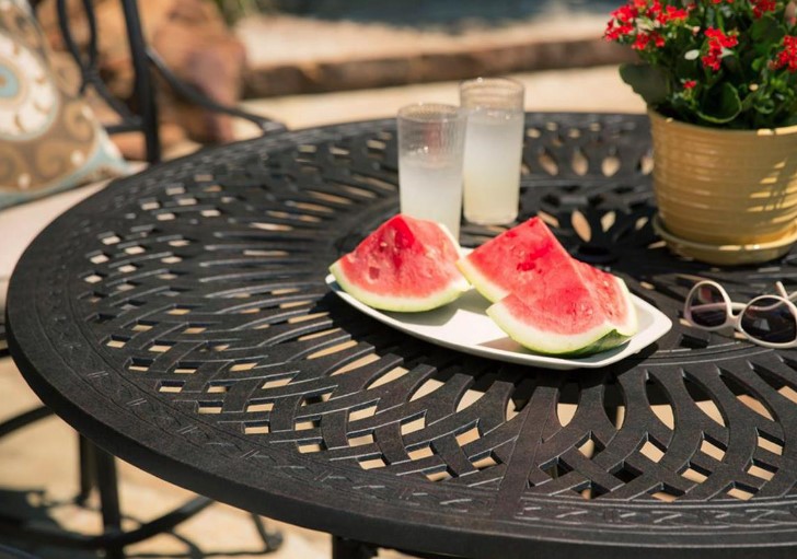 Tuscany 54" Round Inlaid Lazy Susan Table Outdoor Living