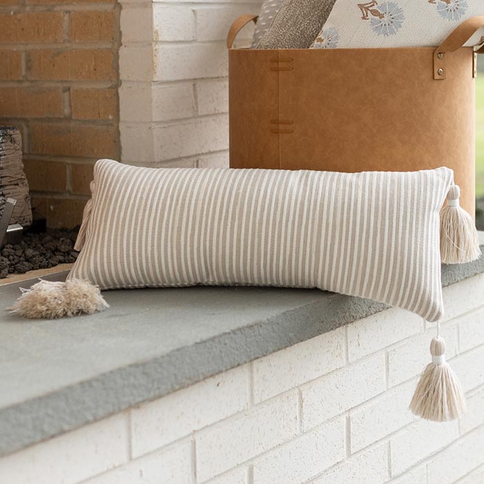 LH 9x22 Tasseled Down Feather Patio Throw Pillow
