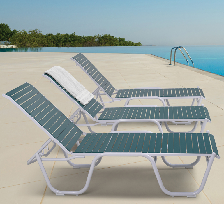 Reliance Contract Strap Four-Position Lay Flat Stacking Armless Chaise (7R30) Patio Furniture