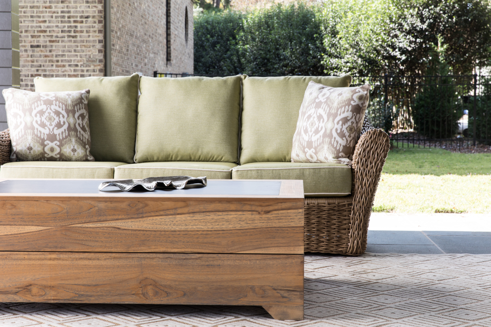 Universal Teak 54” Rectangular Cocktail Table 
Faux Concrete Inset