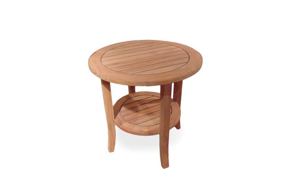 Universal Teak 24” Round 
End Table w/ Shelf