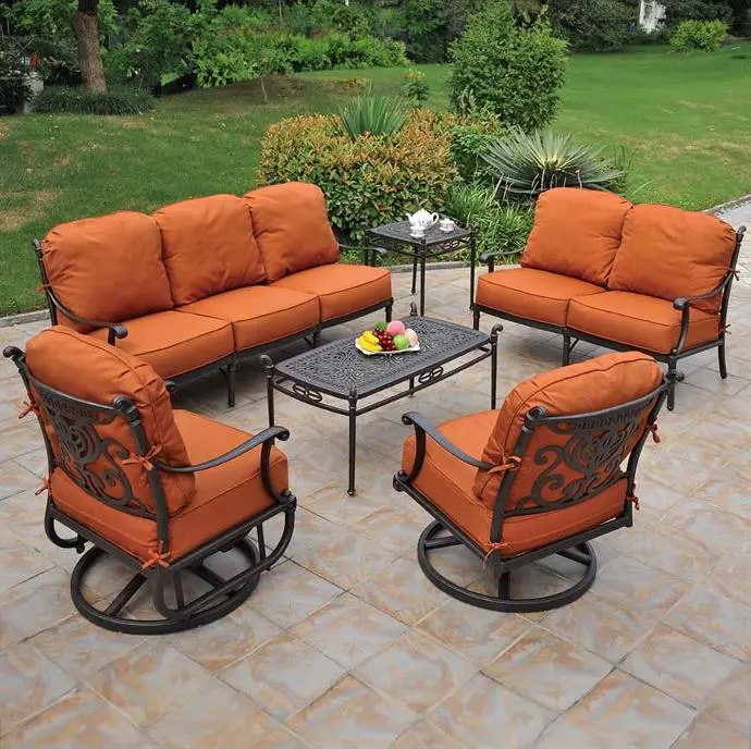 Grand Tuscany Cushion Couch and Loveseat with Swivel Chairs and Coffee Table