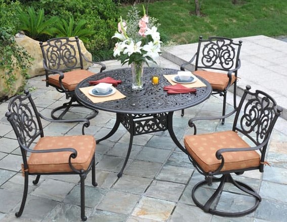 Bella 60" Round Inlaid Lazy Susan Table Outdoor Furniture