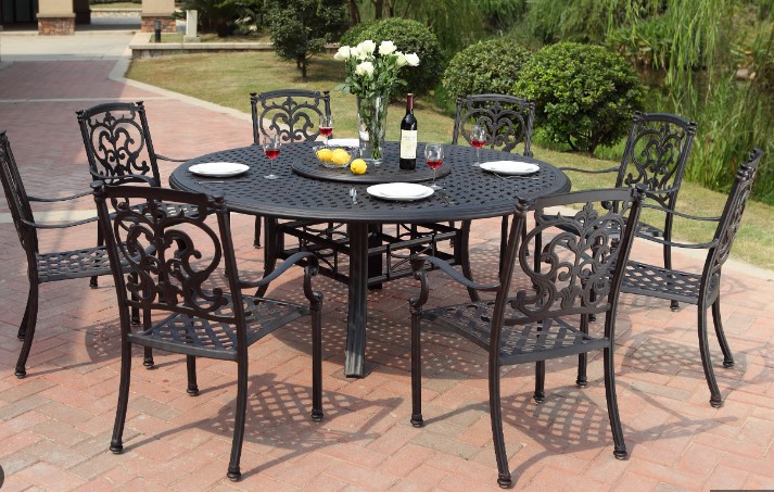 Bella 60" Round Inlaid Lazy Susan Table Patio Furniture