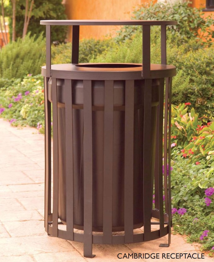 Cambridge Trash Receptacle With Tray and Liner Commercial Outdoor