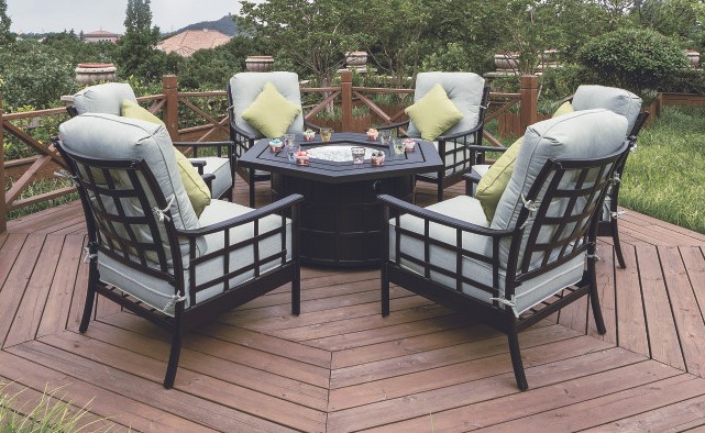 Sherwood Hexagonal Enclosed Gas Fire Pit Table Patio Furniture