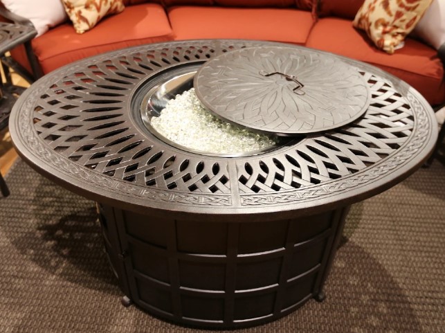 Mayfair 39" x 52" Oval Enclosed Gas Fire Pit Table Patio Furniture