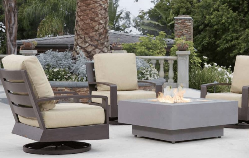 Patio Renaissance Florence Aluminum Faux Concrete Fire Pit 42" Square Outdoor Patio Furniture