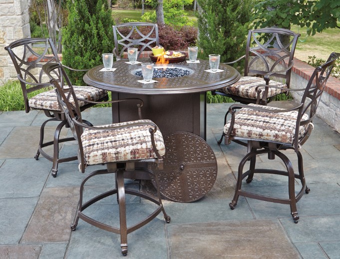 Woodard 1CM3SQRB-Square Bar-Height Fire Table Base with Round Burner Outdoor Furniture