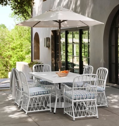 Cane Rectangular Slatted Top Dining Table Backyard Outdoor Living