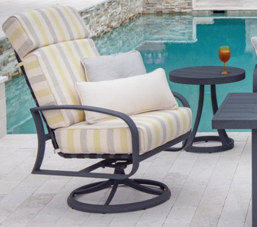 Cayman Isle Cushion High Back Swivel Rocking Dining Arm Chair Outdoor Living