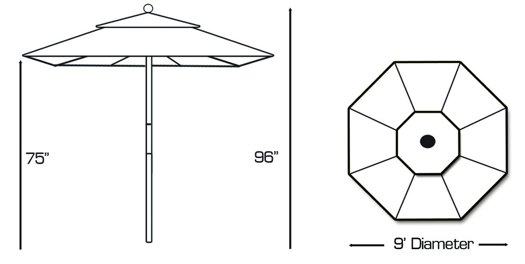 132/232 - 9' Two Pulley Lift Wood Umbrella