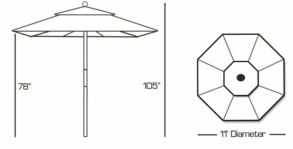 183 - 11' Four Pulley Lift Wood Umbrella Patio Furniture