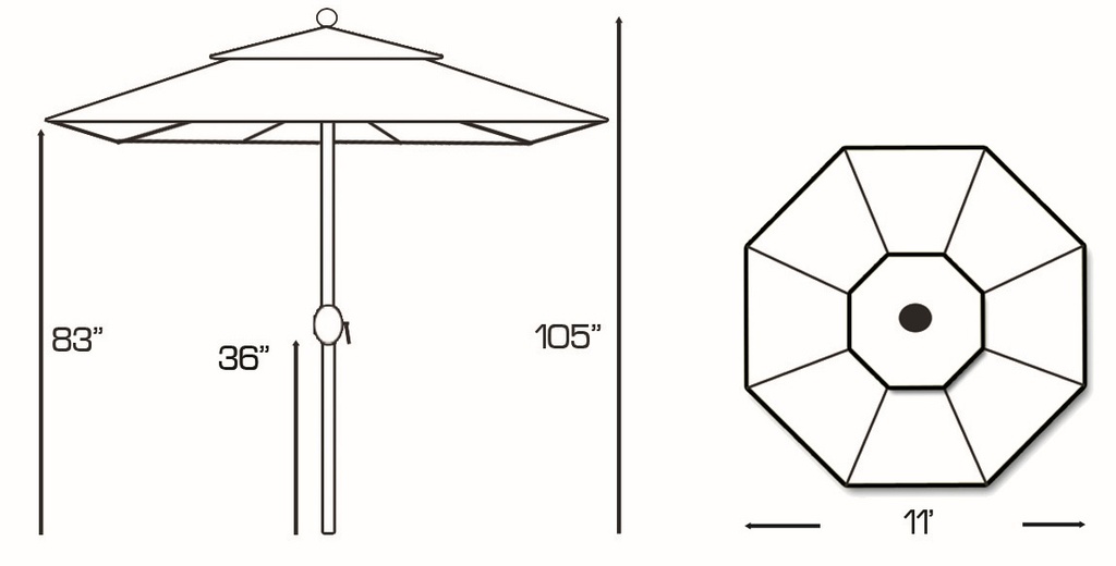 587 -11' Crank Lift Teak Umbrella Patio Furniture