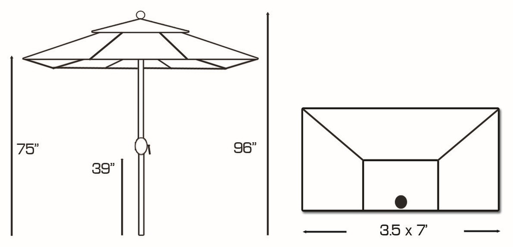 772 - 3.5' x 7' Half Wall Commercial Umbrella Patio Furniture