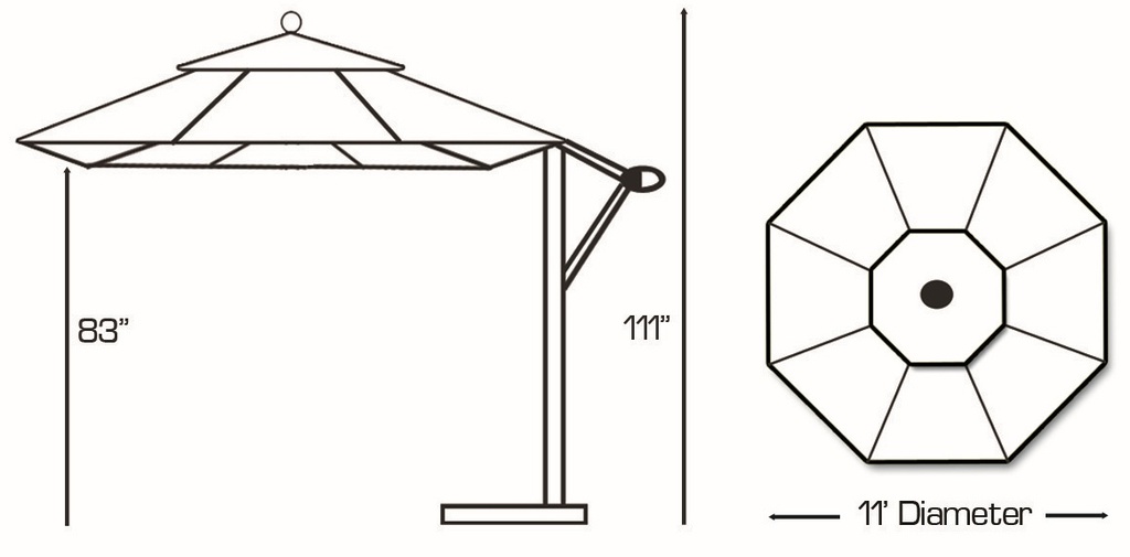887 - 11' Easy Tilt, Lift Cantilever Umbrella Outdoor Patio Furniture