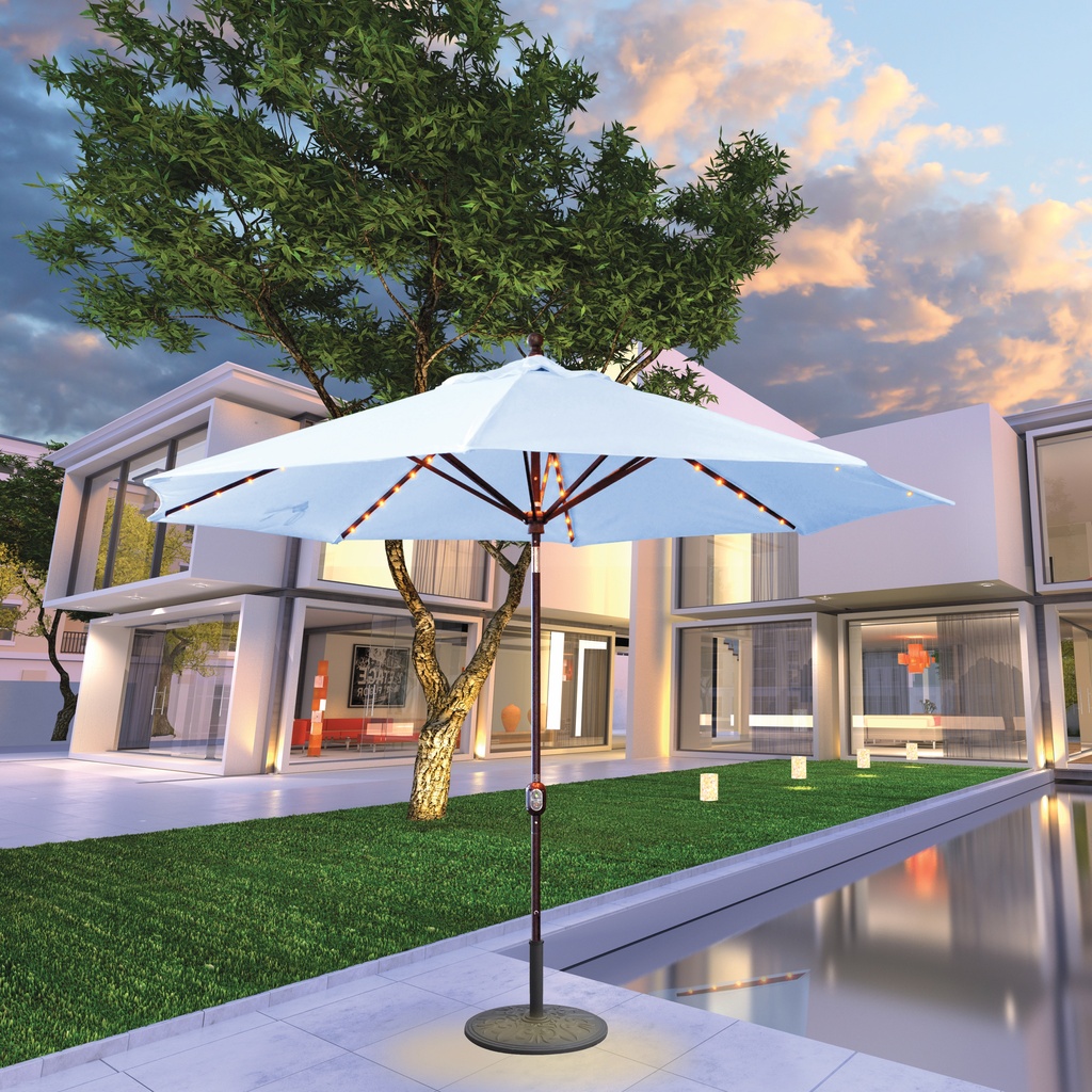 986 - 11' Autotilt Aluminum Umbrella with LED Lights Outdoor Patio Furniture