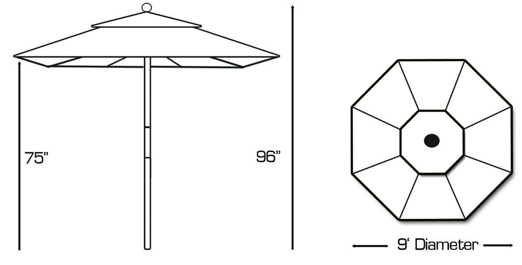 136 - 9' Single Pole Wood Umbrella