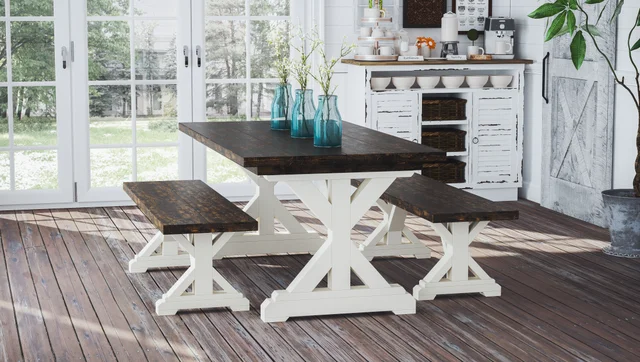 Uwharrie Farmhouse Four Seat Bench with No Back